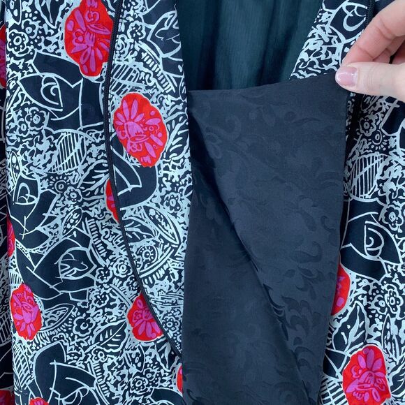 ST. GILLIAN Blazer 14 Silks Abstract Floral Faux Cami Button Front Black Red Vtg - Picture 8 of 16
